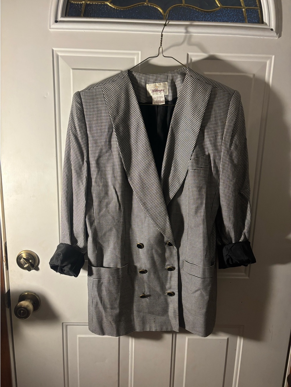 Vintage 90s Worthington Houndstooth Double Breasted Blazer Size 8 USA